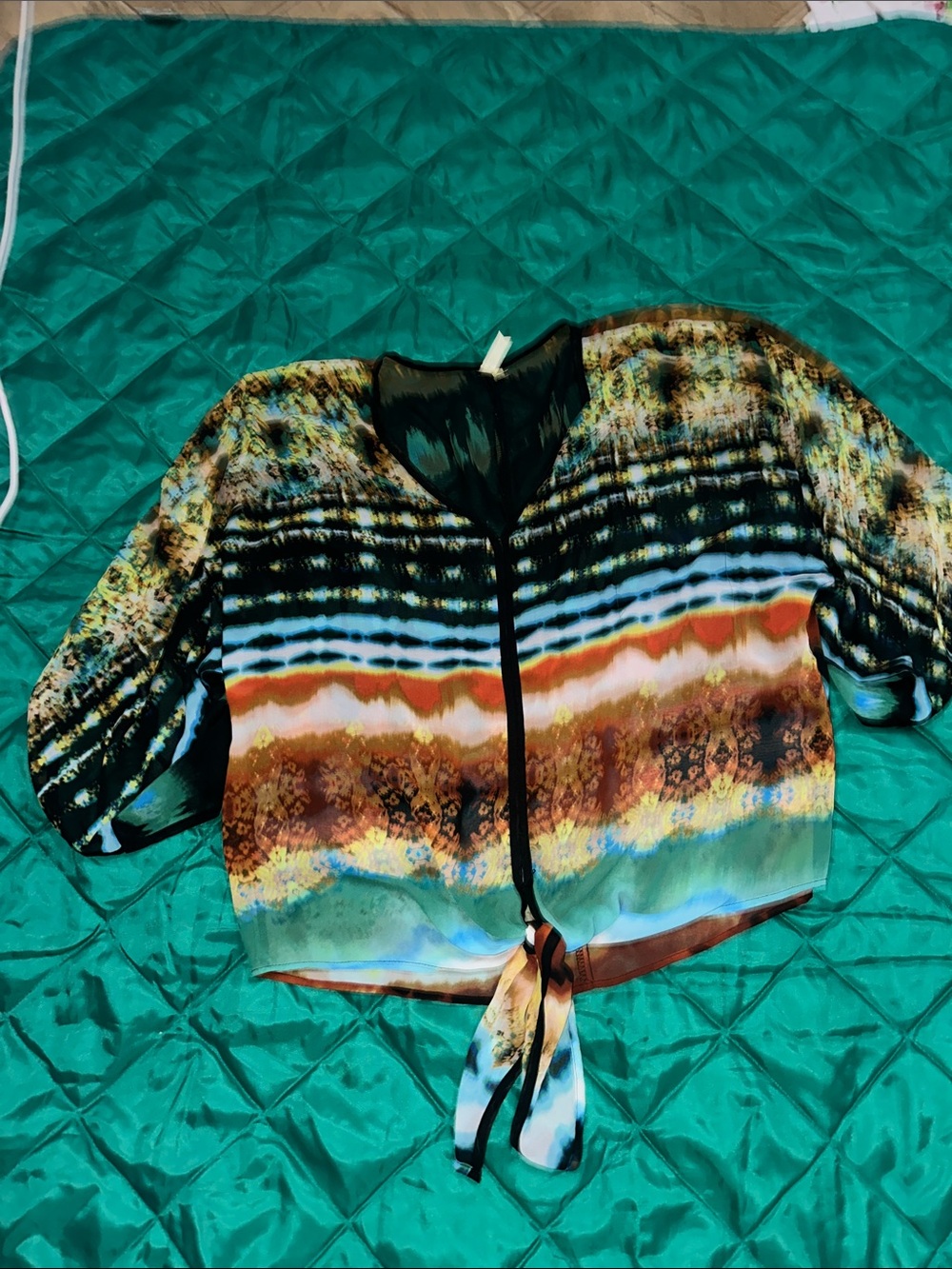 Chenault Multicolor Tie-Front Cropped Blouse